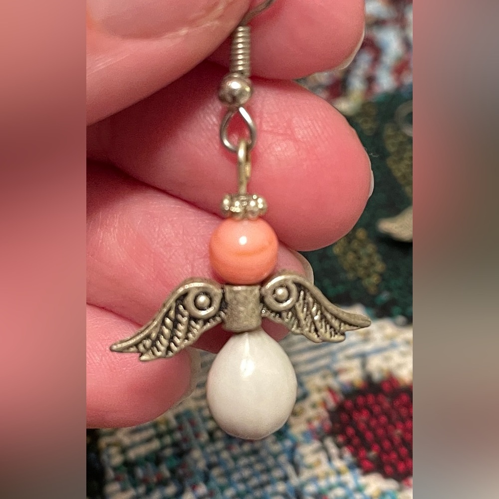 Silver Plated Beaded Guardian Angel Earrings - Picture 3 of 4